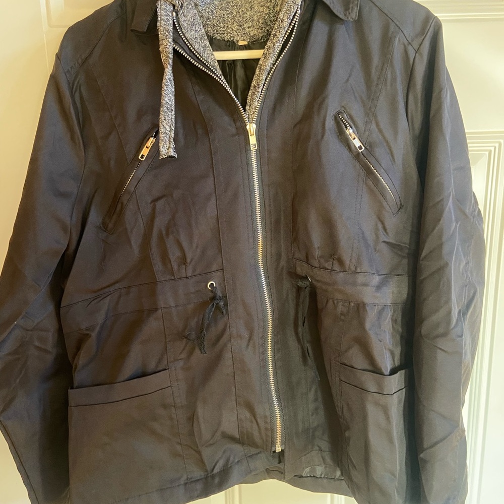 Black Utility Jacket with Heather gray hood.